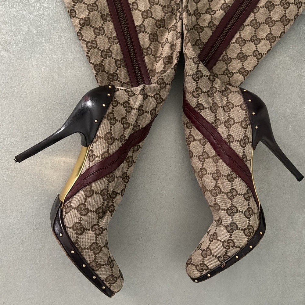 GUCCI GG Canvas TOM FORD ❤️💚 Boots Size 9 **ICONIC OTK Monogram Stiletto Heels - Picture 10 of 15